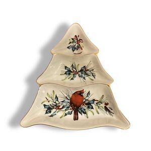 Lenox Winter Greetings Divided Server 3 Part Tree Shaped Dish 9.5”